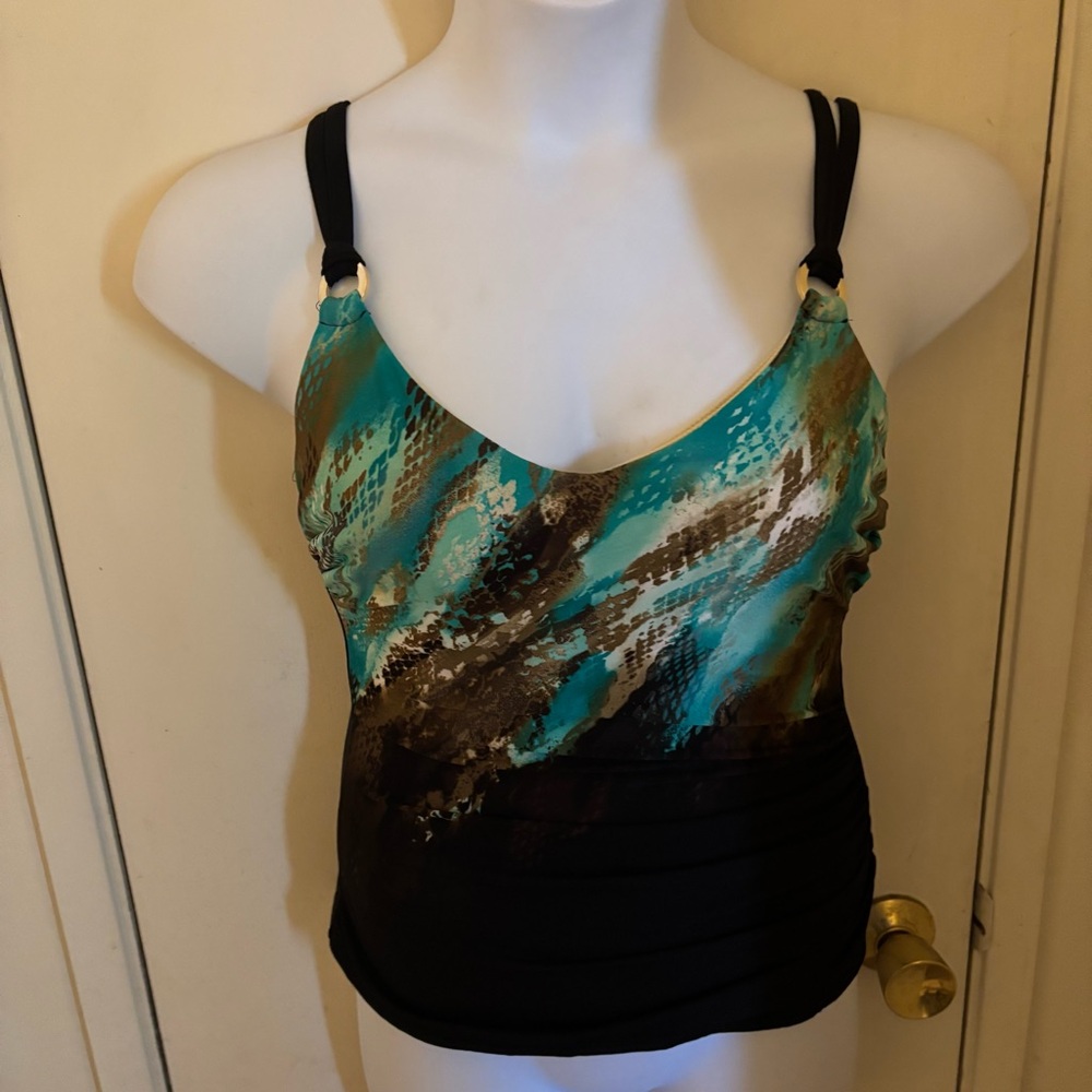 Miraclesuit Tankini Top Black Multicolor Underwire Adjustable Straps size Small